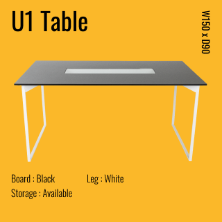 U1テーブル 幅150cm ブラック x ホワイト